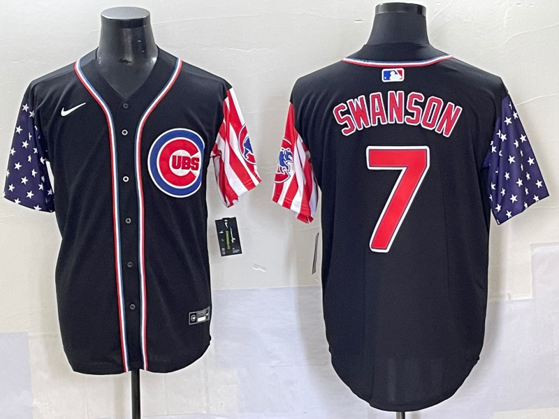 Men's Chicago Cubs Dansby Swanson #7 Black Game Player Jersey baseball jersey product view 1