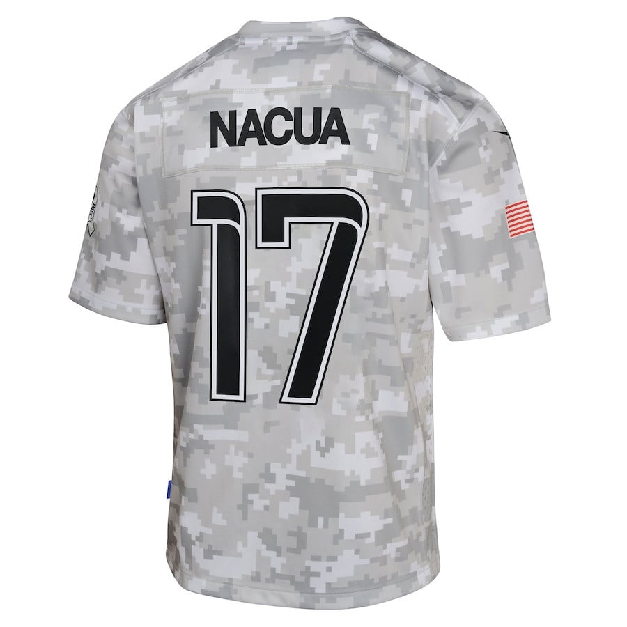 Puka Nacua #17 Los Angeles Rams Arctic Camo 2024 Salute to Service YOUTH Jersey - National Football League 2024 football jersey product view 3