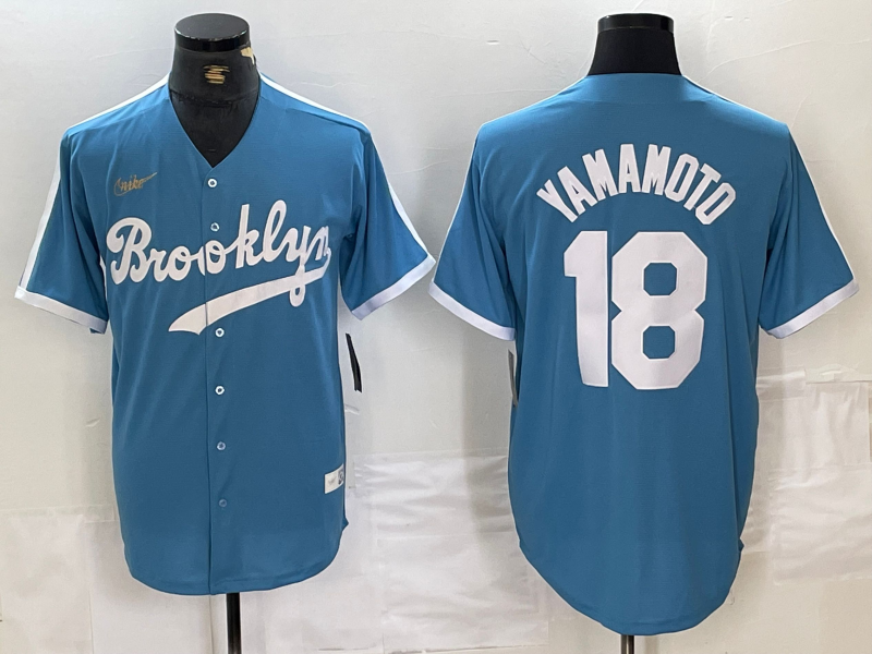 Men's Los Angeles Dodgers Yoshinobu Yamamoto Light Blue Alternate Cooperstown Collection Player Jersey baseball jersey product view 1