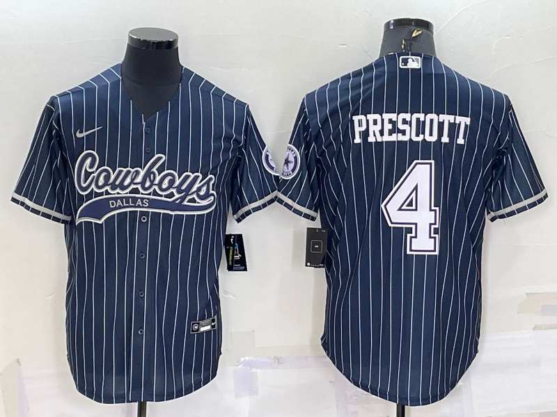 Men's Dallas Cowboys Dak Prescott Navy Game Jersey Joint Edition football jersey product view 1