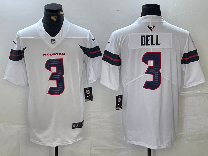 Men's Houston Texans Tank Dell #3 White Game Jersey football jersey product view 1