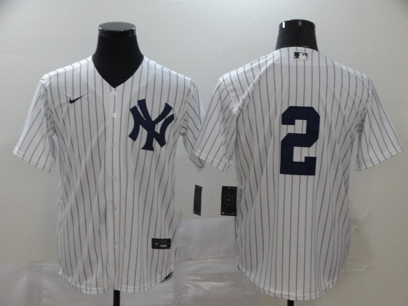 Men's New York Yankees Derek Jeter #2 White Home Replica Player Name Jersey baseball jersey product view 1