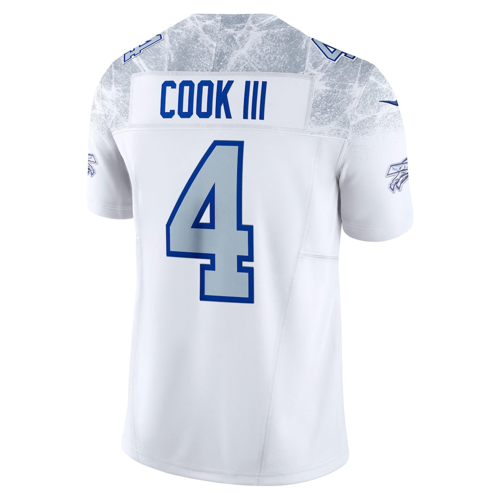 B.Bills #4 James Cook III White 2025 Rivalries Collection Limited Jersey football jersey product view 1