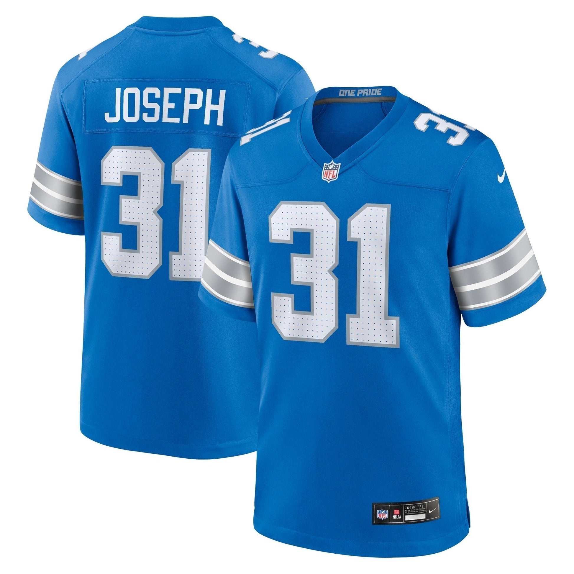 Kerby Joseph Detroit Lions Team Game Jersey - Blue football jersey product view 1