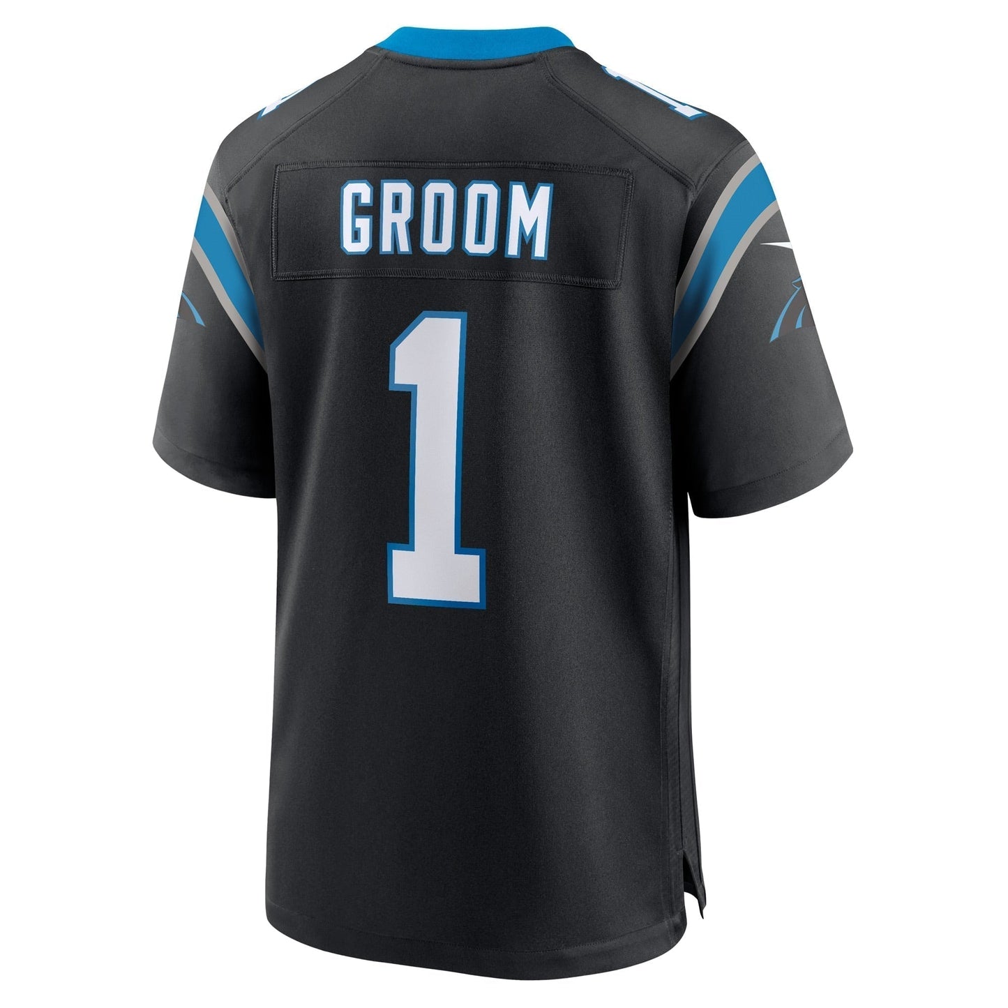 Number 1 Groom Carolina Panthers Game Jersey - Black football jersey product view 3