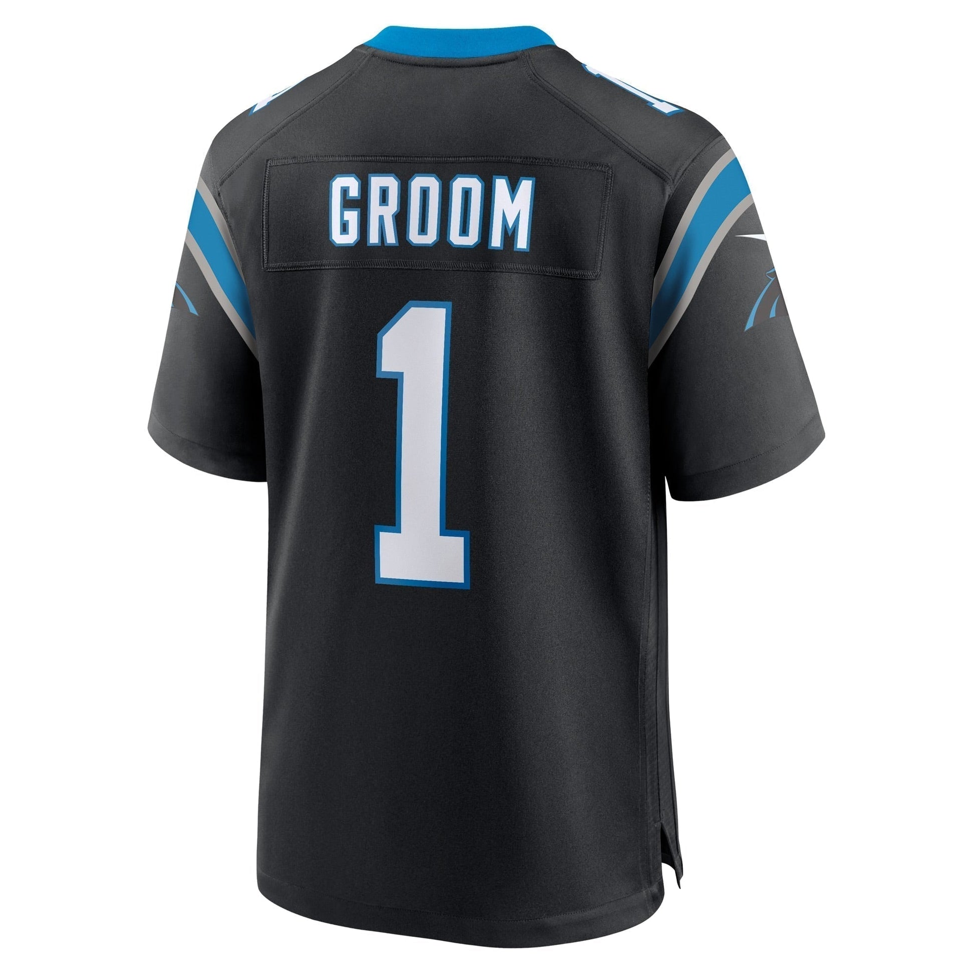 Number 1 Groom Carolina Panthers Game Jersey - Black football jersey product view 3