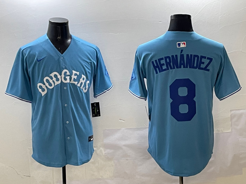 Men's Los Angeles Dodgers Enrique Hernandez #8 Light Blue Replica Player Jersey baseball jersey product view 1