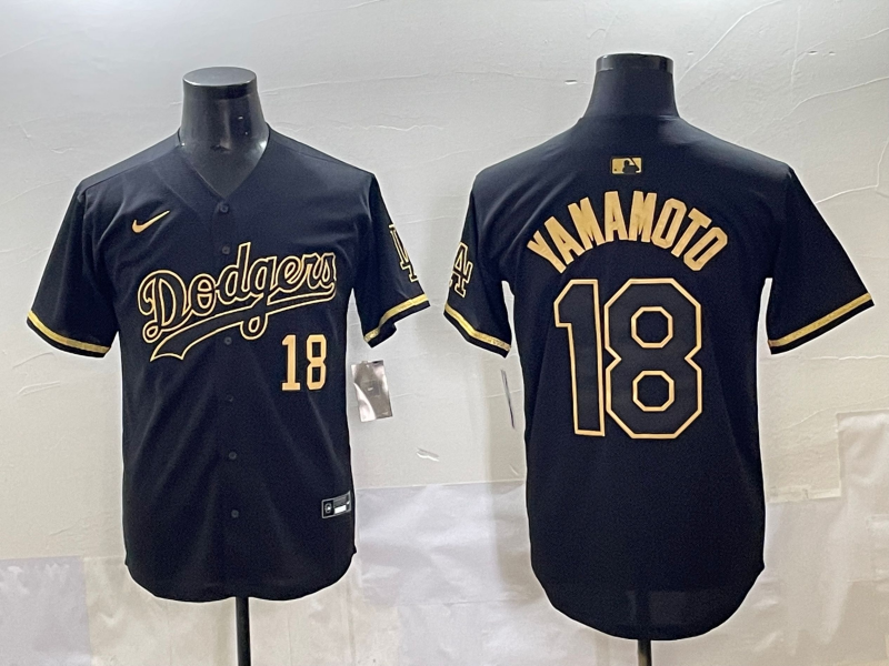 Men's Los Angeles Dodgers Yoshinobu Yamamoto #18 Black Alternate Player Jersey baseball jersey product view 1