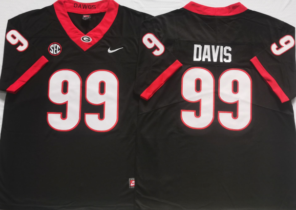 Men's Georgia Bulldogs Jordan Davis Black Player Game Jersey basketball jersey product view 1