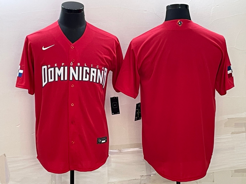 Men's 2023 World Baseball Classic Dominican Republic Red Blank Jersey baseball jersey product view 1