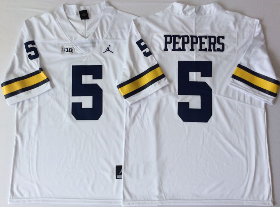 Men's Michigan Wolverines Jabrill Peppers White Alumni Player Game Jersey sports jersey product view 1