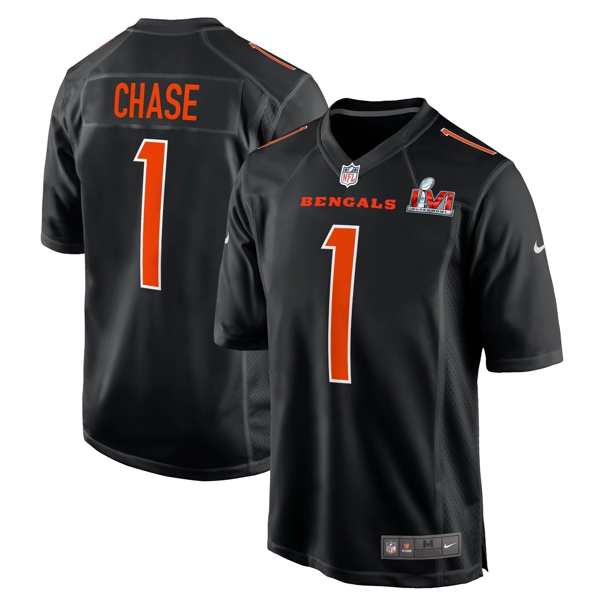 Ja'Marr Chase Cincinnati Bengals Super Bowl LVI Bound Game Fashion Jersey - Black football jersey product view 1