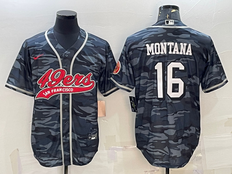 Men's San Francisco 49ers Joe Montana #16 Grey Camouflage Game Jersey1 Joint Edition football jersey product view 1