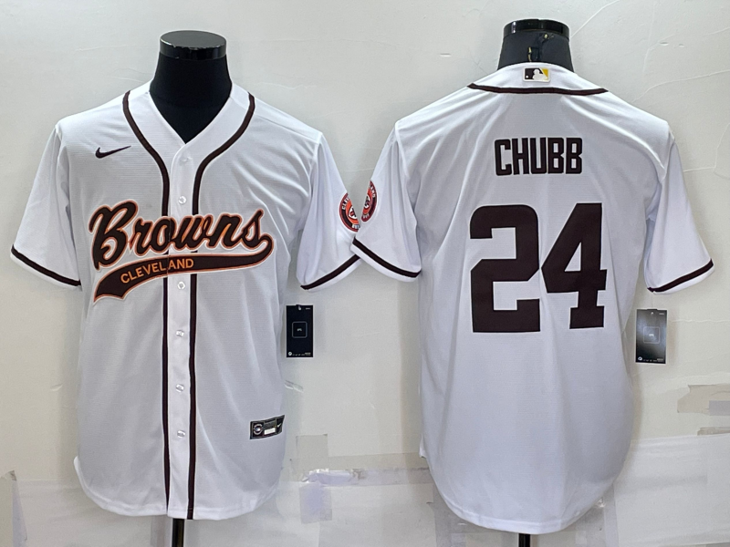 Men's Cleveland Browns Nick Chubb White Game Jersey Joint Edition football jersey product view 1