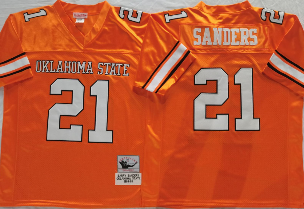 Men's Oklahoma State Cowboys Barry Sanders Orange Player Game Jersey football jersey product view 1