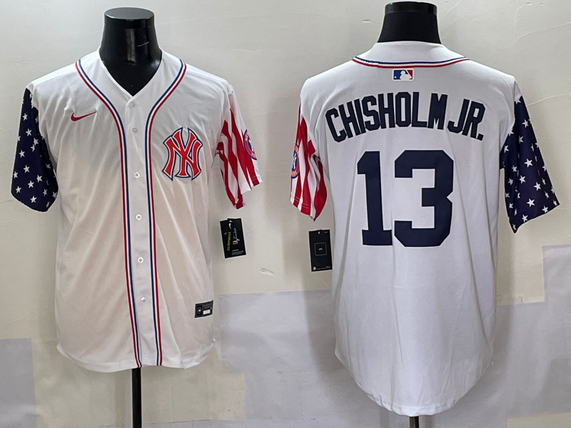 Men's New York Yankees Jazz Chisholm Jr. #13 White Team Player Game Jersey baseball jersey product view 1