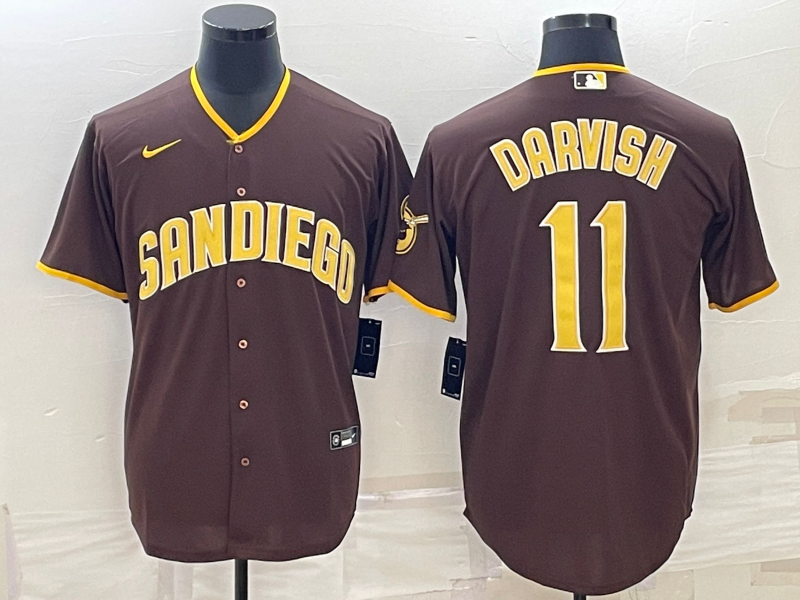 Men's San Diego Padres Yu Darvish #11 Brown Replica Player Jersey1 baseball jersey product view 1