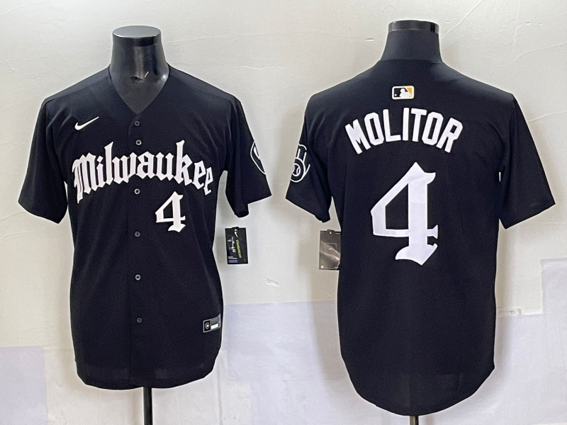 Men's Milwaukee Brewers Paul Molitor #4 Black Replica Team Jersey baseball jersey product view 1
