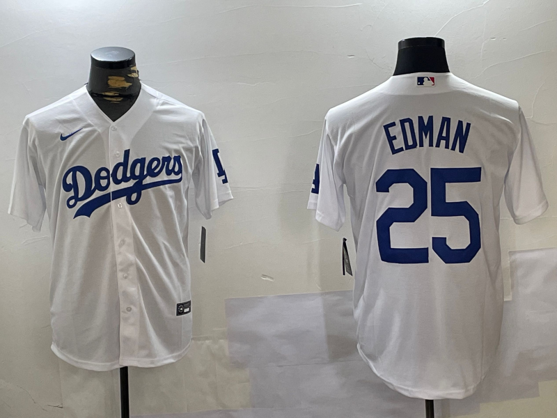 Men's Los Angeles Dodgers Tommy Edman #25 White Replica Player Jersey1 baseball jersey product view 1