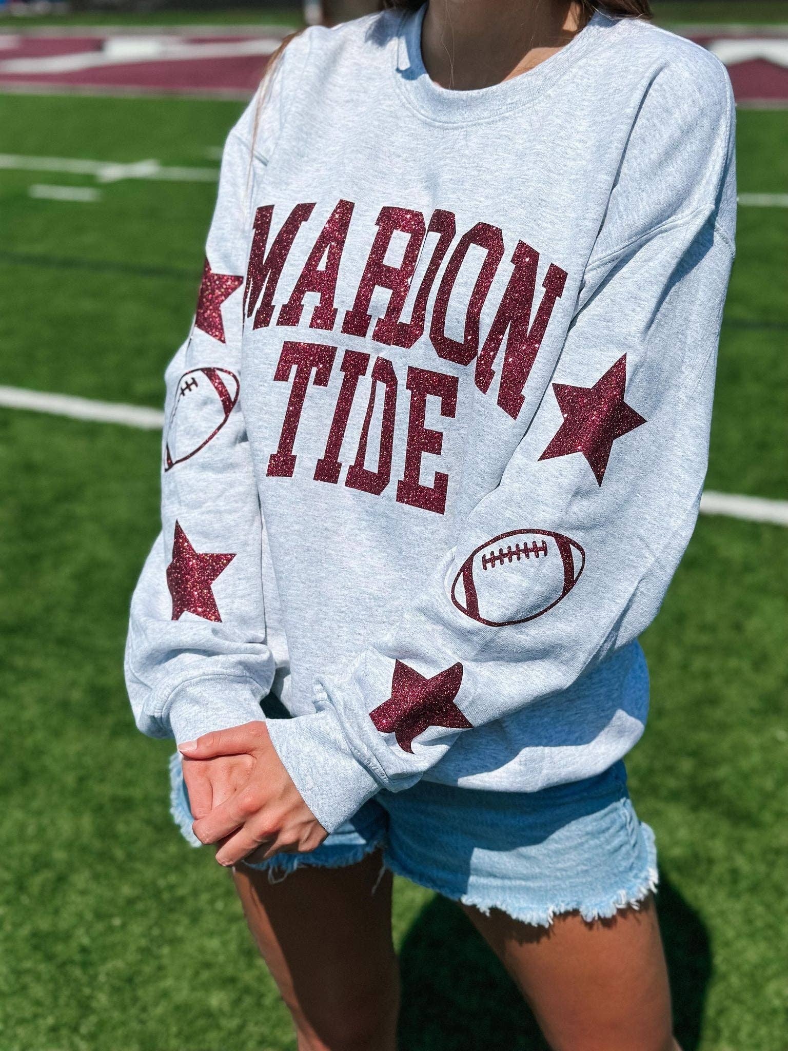 School Football Custom Sleeve Glitter Sweatshirt Unisex T-shirt, Sweatshirt, Hoodie, Long Sleeve Tee - T-Shirt, Sweatshirt, Hoodie