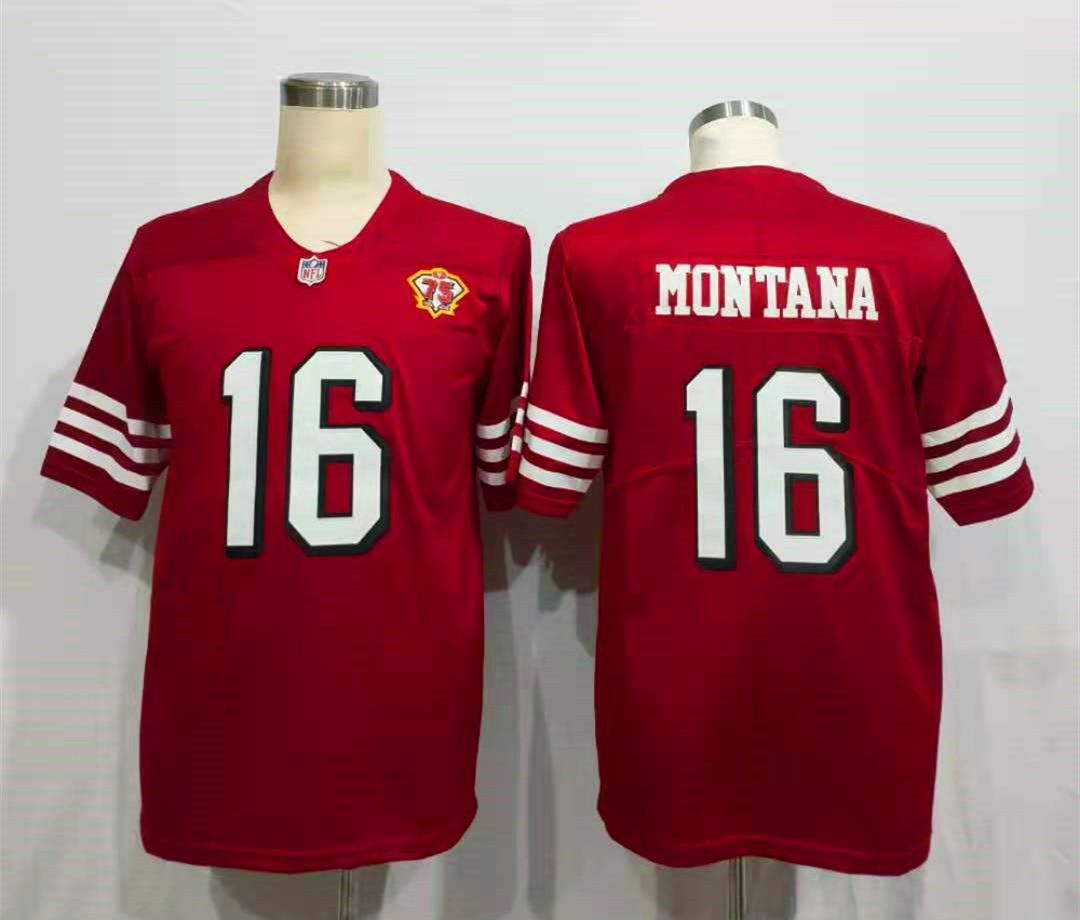 Men's San Francisco 49ers Joe Montana Red 75th Anniversary Game Player Jersey football jersey product view 1