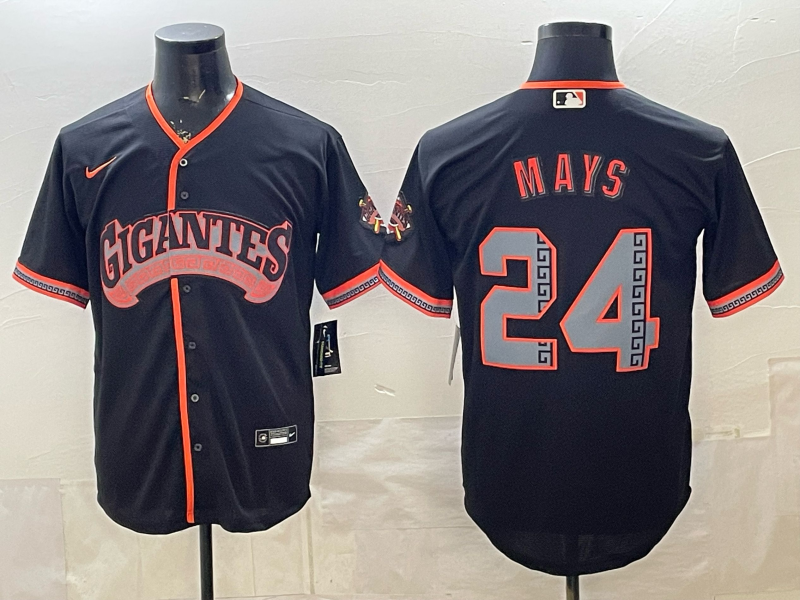 Men's San Francisco Giants Willie Mays #24 Black Alternate Stadium Jersey baseball jersey product view 1