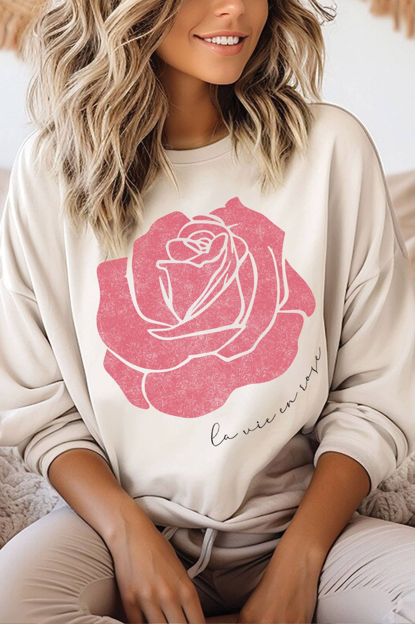 La Vie En Rose Graphic Brushed Sweatshirts Unisex T-shirt, Sweatshirt, Hoodie, Long Sleeve Tee - T-Shirt, Sweatshirt, Hoodie
