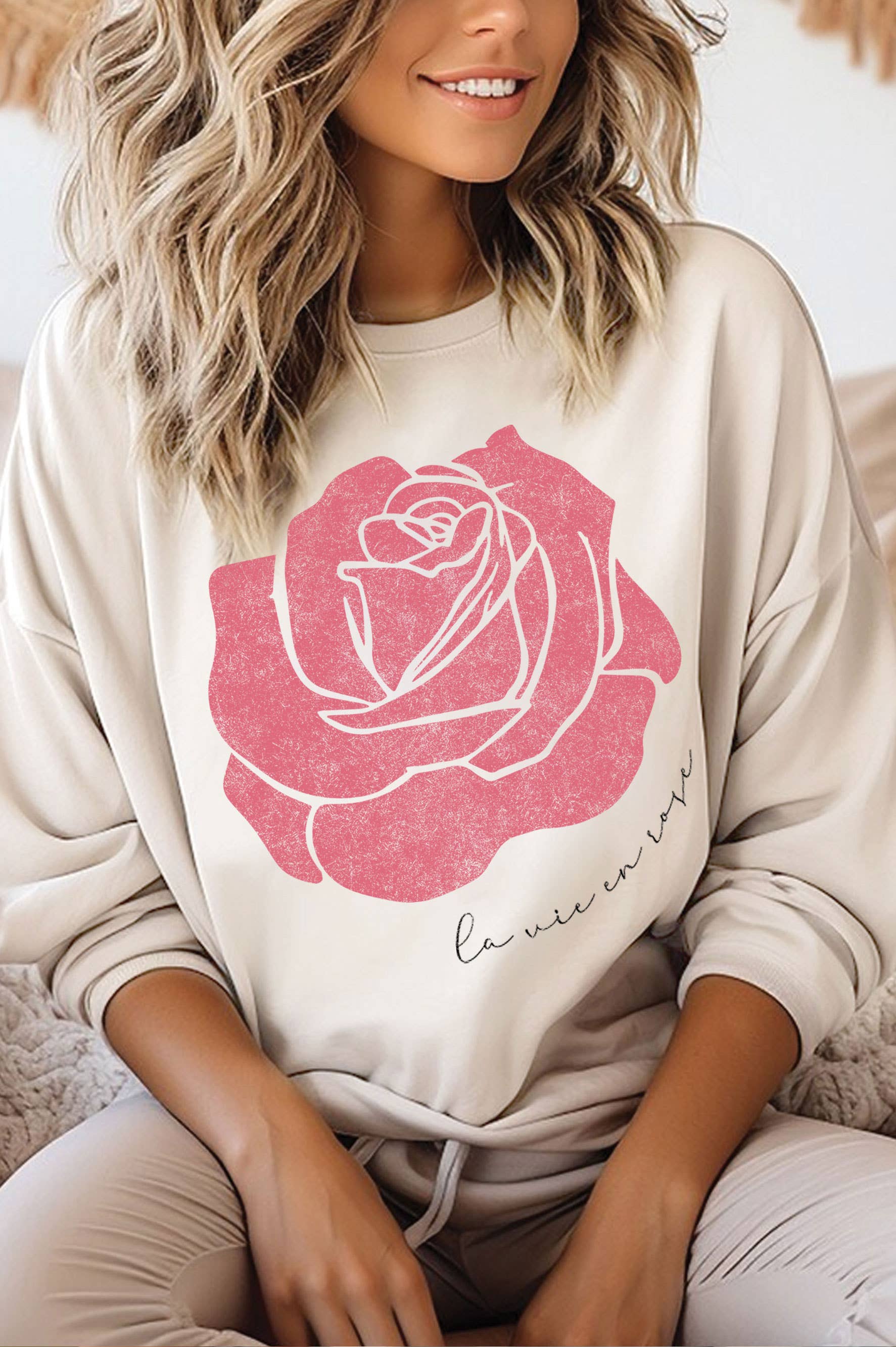 La Vie En Rose Graphic Brushed Sweatshirts Unisex T-shirt, Sweatshirt, Hoodie, Long Sleeve Tee - T-Shirt, Sweatshirt, Hoodie
