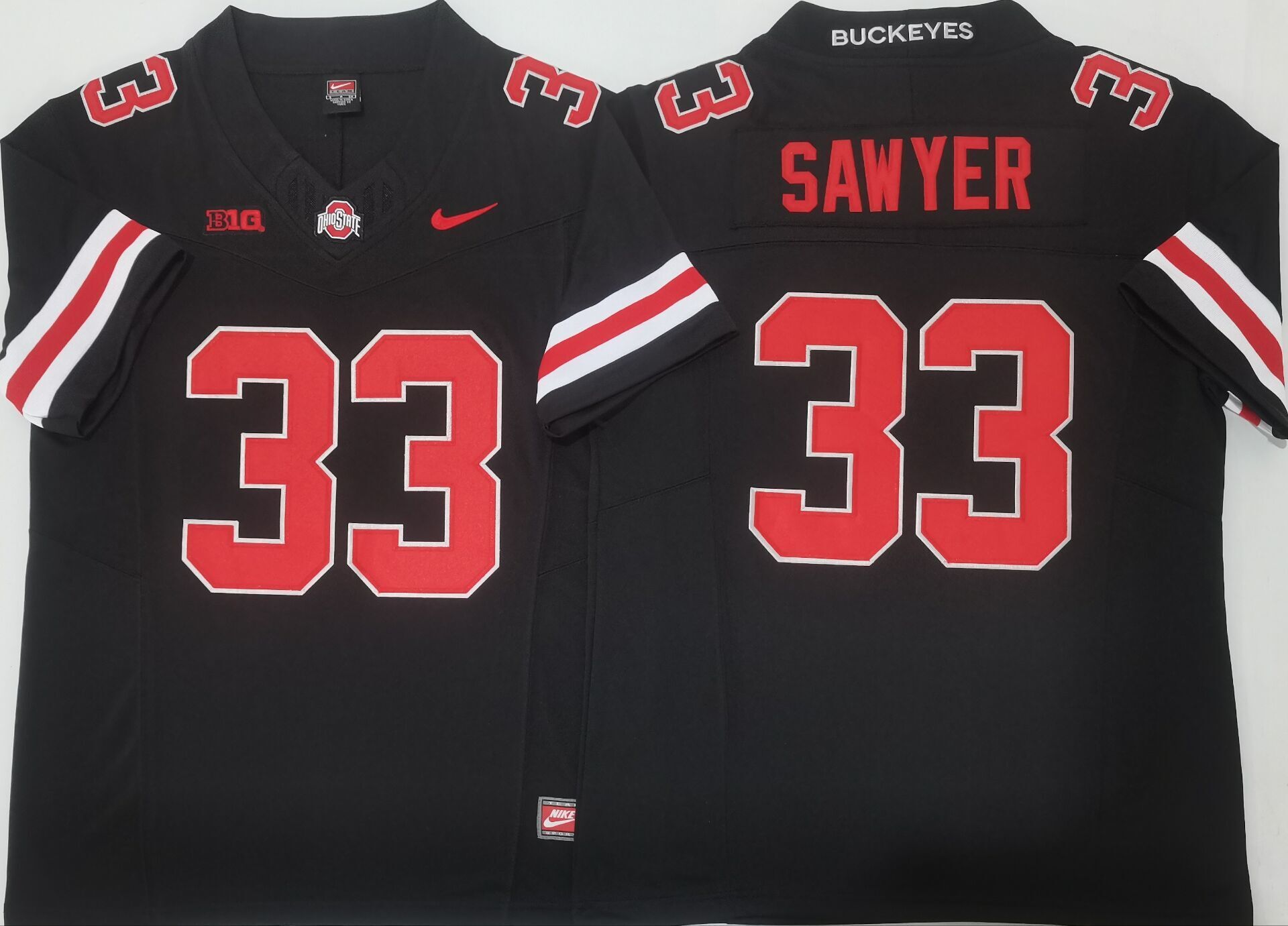 Men's Ohio State Buckeyes Jack Sawyer #33 Black Player Game Jersey sports jersey product view 1