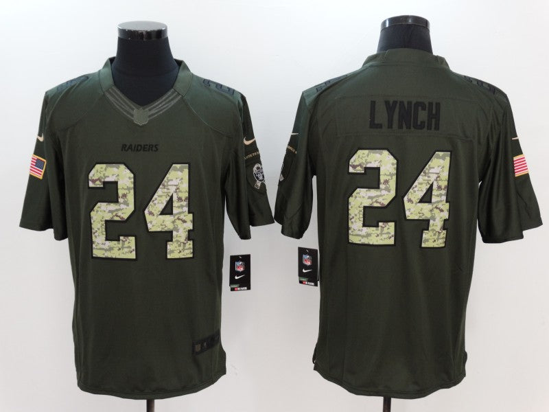 Men's Las Vegas Raiders Marshawn Lynch #24 Army Green Game Jersey1 football jersey product view 1