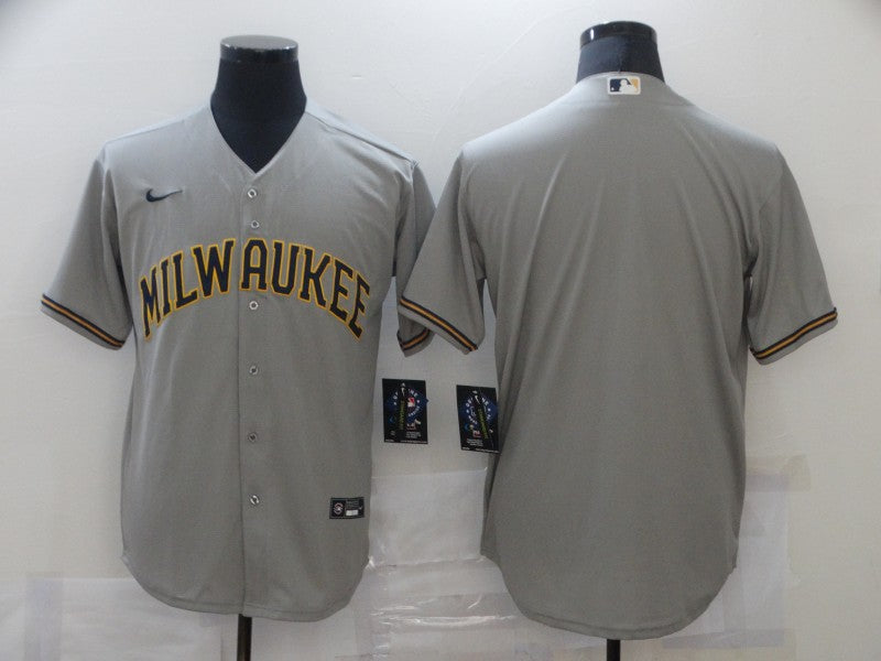 Men's Milwaukee Brewers Gray Replica Blank Jersey baseball jersey product view 1
