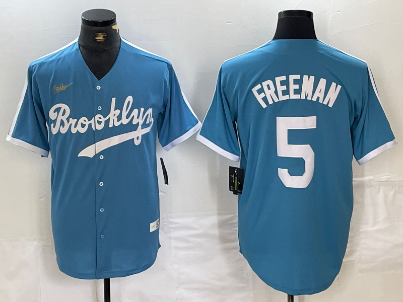 Men's Los Angeles Dodgers Freddie Freeman Light Blue Alternate Cooperstown Collection Player Jersey baseball jersey product view 1