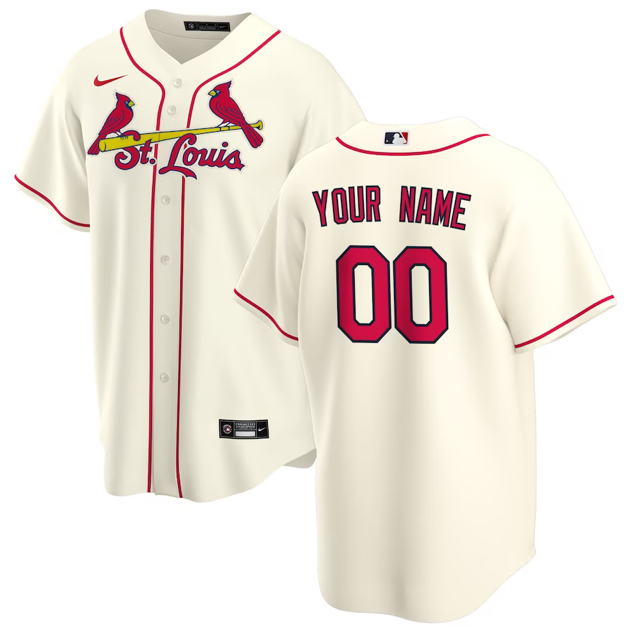 Men's St. Louis Cardinals Cream Alternate Replica Custom Jersey baseball jersey product view 1