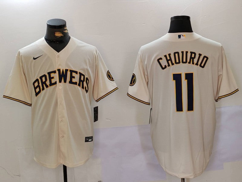 Men's Milwaukee Brewers Jackson Chourio Cream Home Limited Player Jersey baseball jersey product view 1