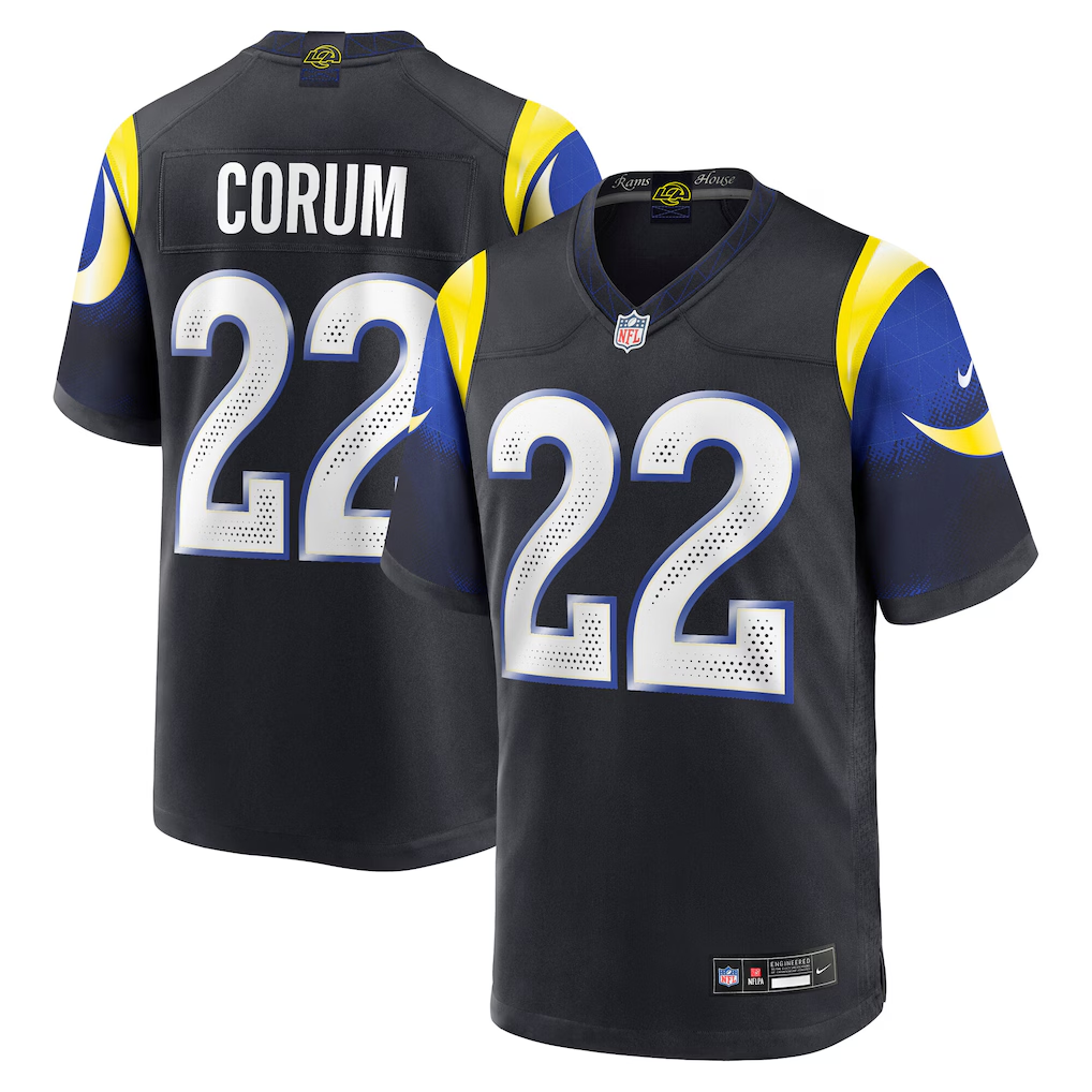 Men's Los Angeles Rams Blake Corum #22 Midnight Blue 2025 Rivalries Collection Game Jersey football jersey product view 1