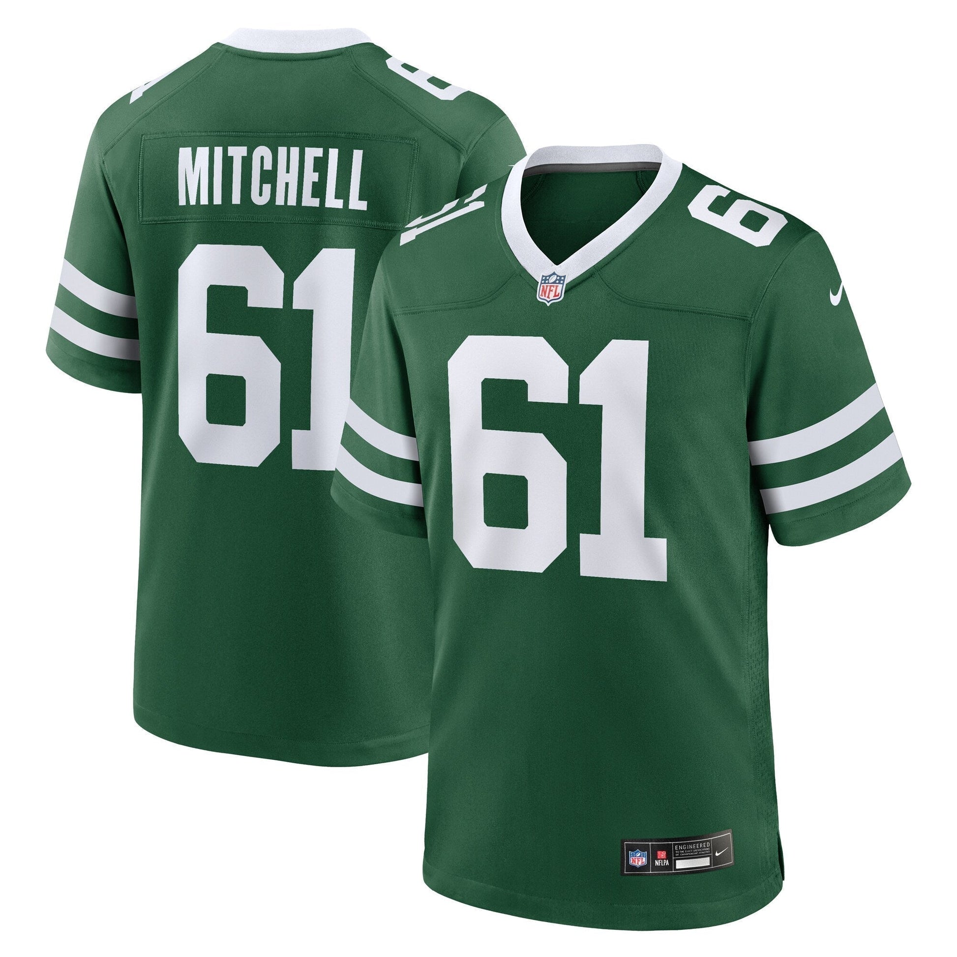 Max Mitchell New York Jets Team Game Jersey - Legacy Green football jersey product view 1
