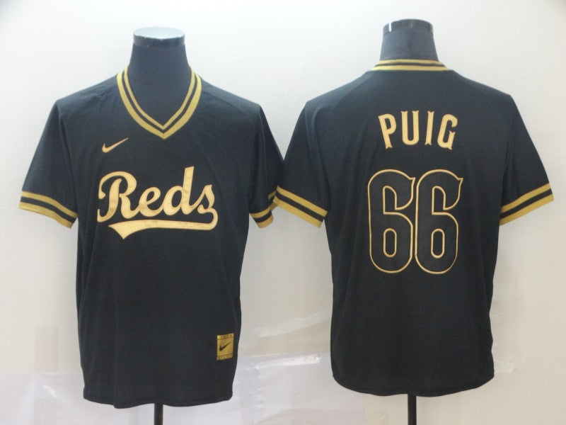 Men's Cincinnati Reds Yasiel Puig #66 Black Replica Baseball Jersey baseball jersey product view 1