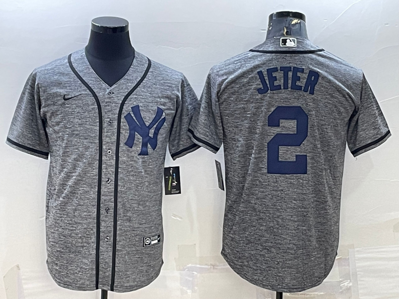 Men's New York Yankees Derek Jeter #2 Gray Replica Player Jersey baseball jersey product view 1