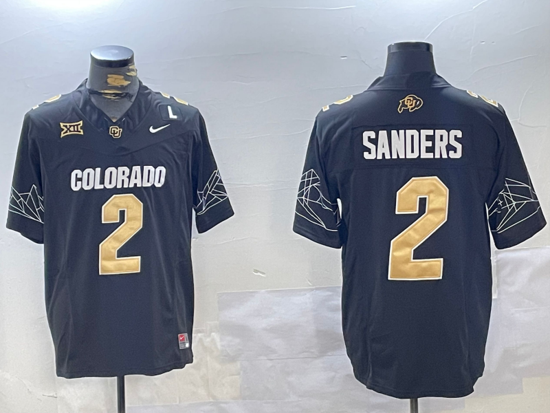 Men's Colorado Buffaloes Shedeur Sanders Black Football Game Jersey football jersey product view 1