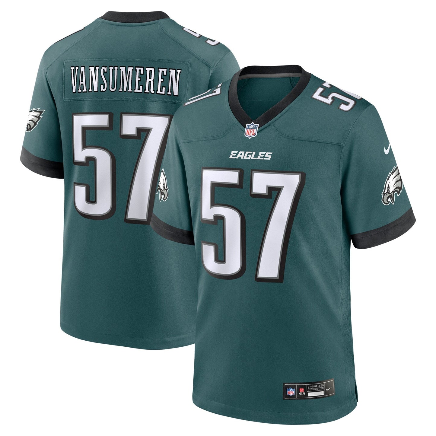 Ben VanSumeren Philadelphia Eagles Team Game Jersey - Midnight Green football jersey product view 1