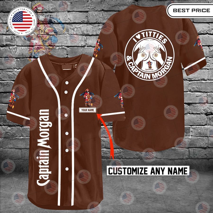 HOT Captain Morgan I love titties and Captain Morgan Custom Baseball jersey Unisex T-shirt, Sweatshirt, Hoodie, Long Sleeve Tee - T-Shirt, Sweatshirt, Hoodie