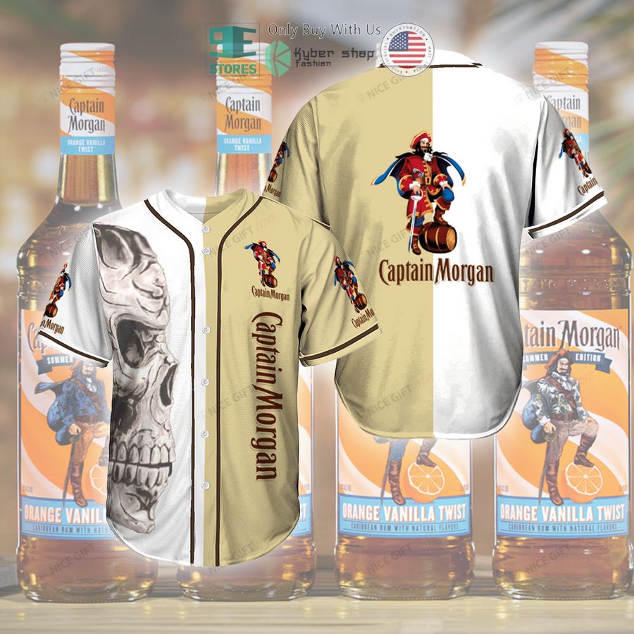 BEST Captain Morgan logo Skull cream white Baseball Jersey Unisex T-shirt, Sweatshirt, Hoodie, Long Sleeve Tee - T-Shirt, Sweatshirt, Hoodie