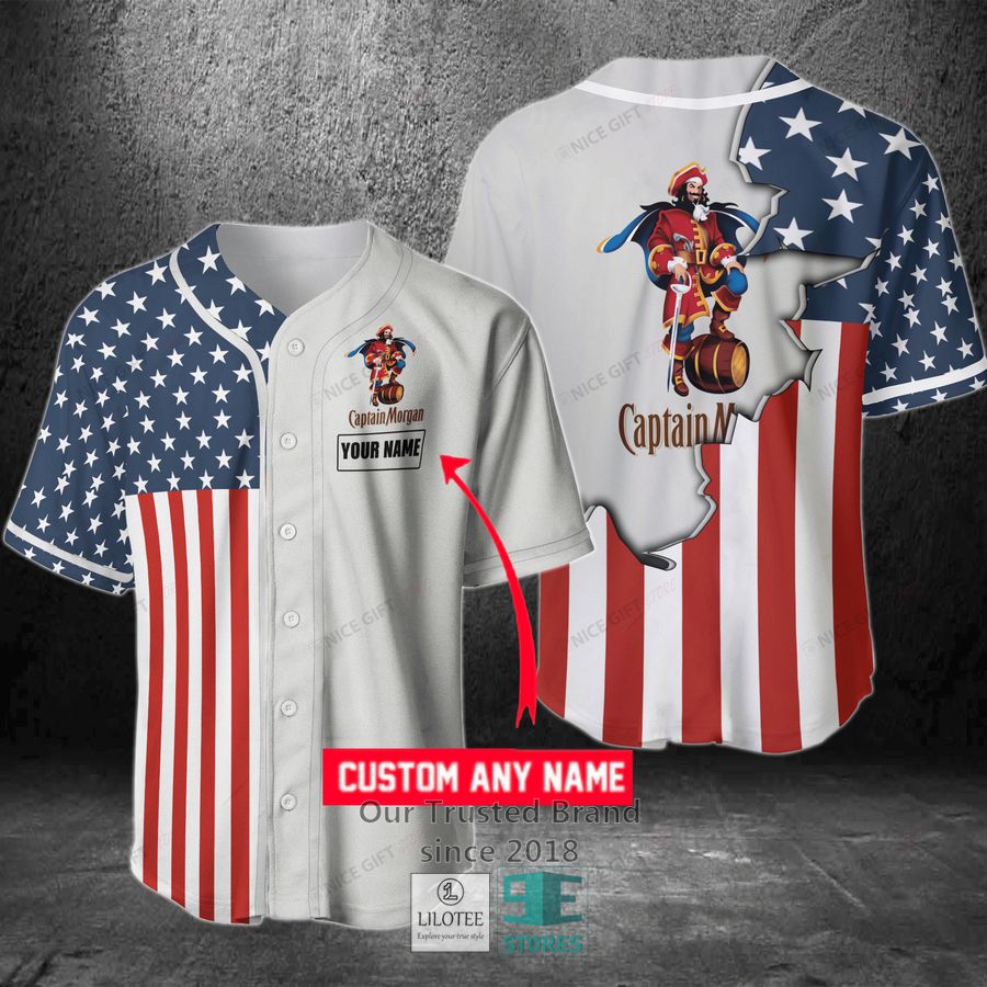 Captain Morgan Your Name US Flag Baseball Jersey Unisex T-shirt, Sweatshirt, Hoodie, Long Sleeve Tee - T-Shirt, Sweatshirt, Hoodie