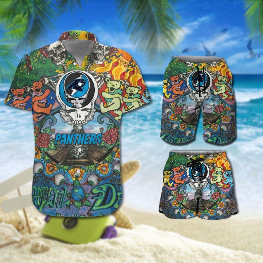Carolina Panthers Grateful Dead Hawaiian Shirt and Short Unisex T-shirt, Sweatshirt, Hoodie, Long Sleeve Tee - T-Shirt, Sweatshirt, Hoodie