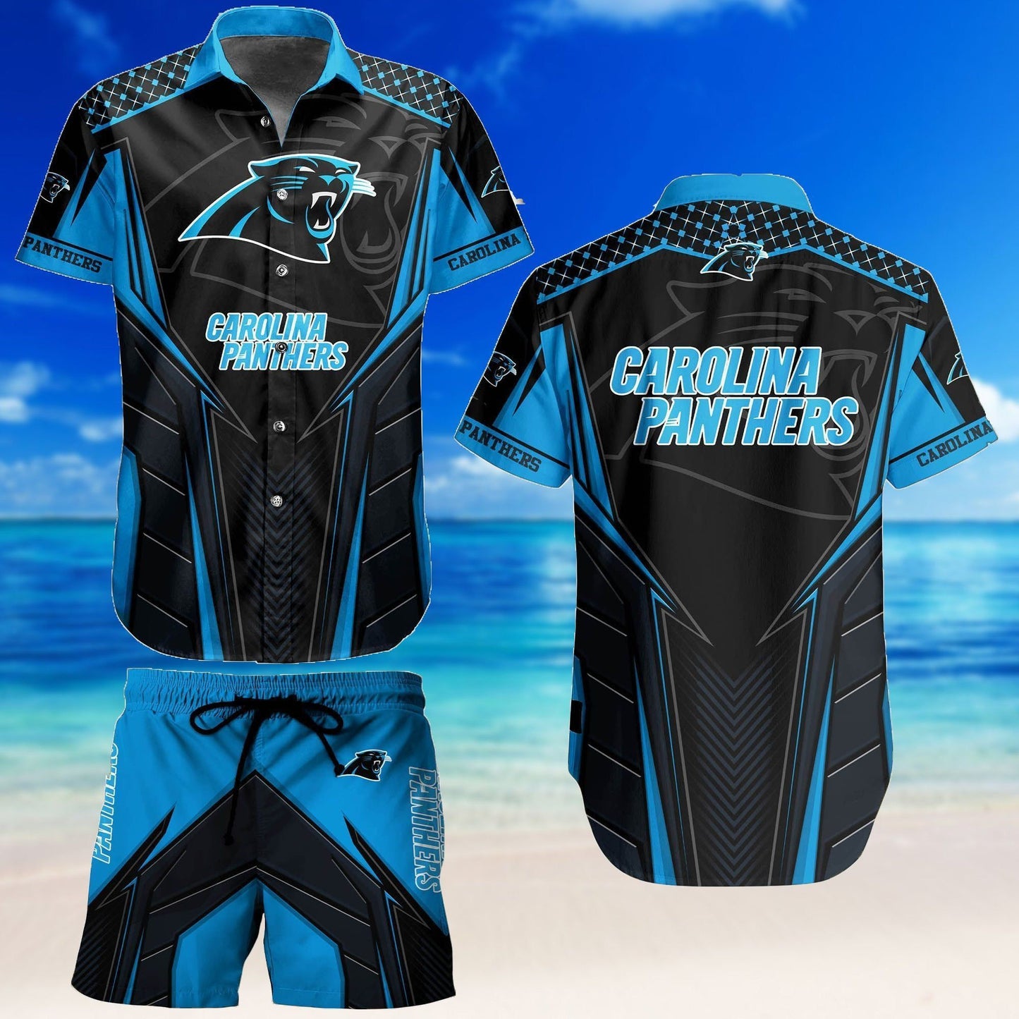 Carolina Panthers Hawaiian Shirt Short Combo Set Tropical Style Unisex T-shirt, Sweatshirt, Hoodie, Long Sleeve Tee - T-Shirt, Sweatshirt, Hoodie
