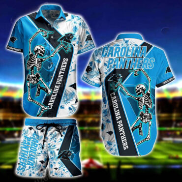 Carolina Panthers Sekeleton Design Hawaiian Shirt Unisex T-shirt, Sweatshirt, Hoodie, Long Sleeve Tee - T-Shirt, Sweatshirt, Hoodie