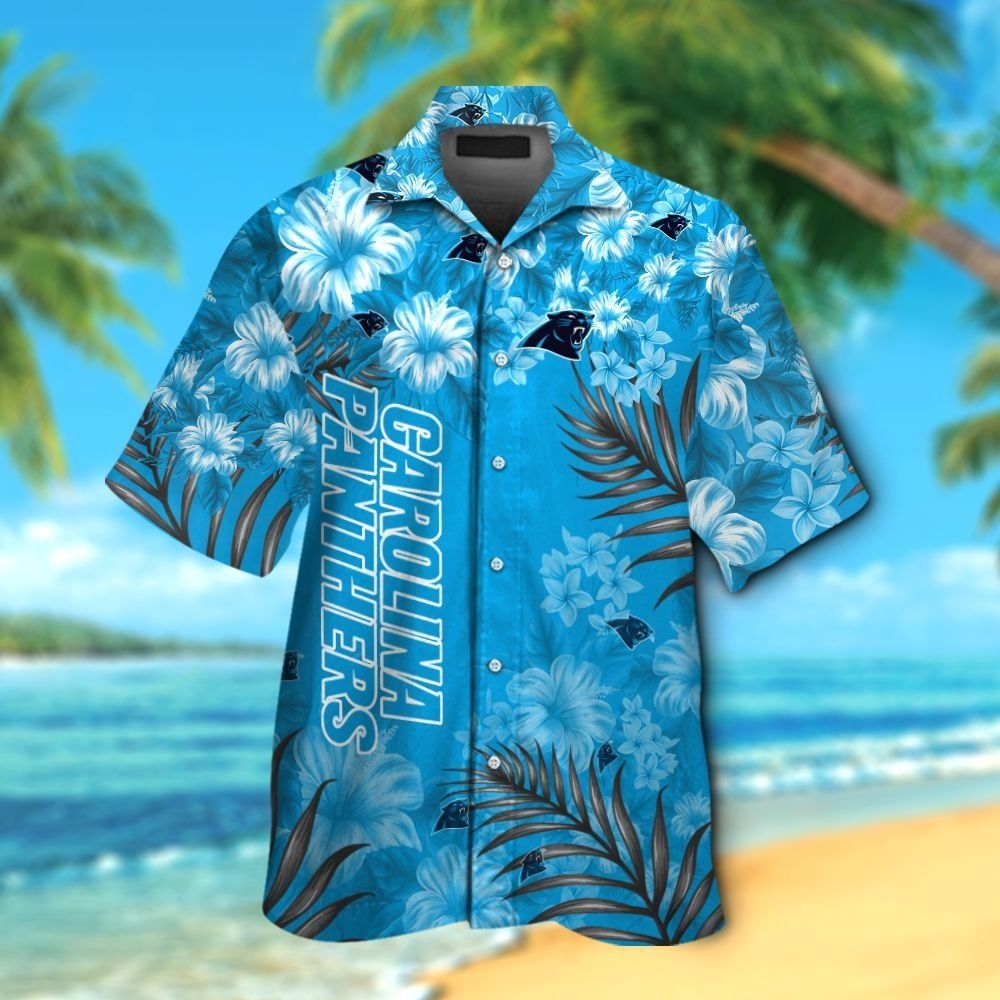 Carolina Panthers Short Sleeve Button Up Tropical Hawaiian Shirt VER023 Unisex T-shirt, Sweatshirt, Hoodie, Long Sleeve Tee - T-Shirt, Sweatshirt, Hoodie