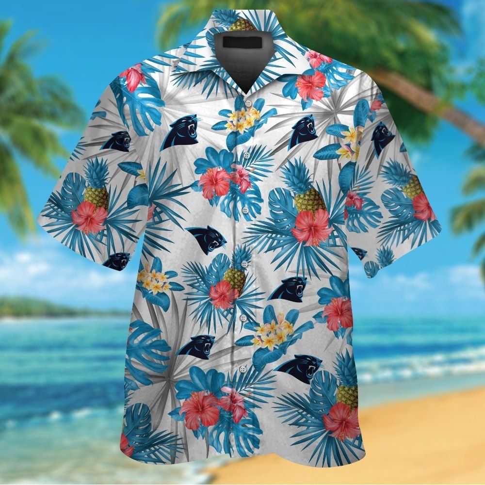 Carolina Panthers Short Sleeve Button Up Tropical Hawaiian Shirt VER027 Unisex T-shirt, Sweatshirt, Hoodie, Long Sleeve Tee - T-Shirt, Sweatshirt, Hoodie