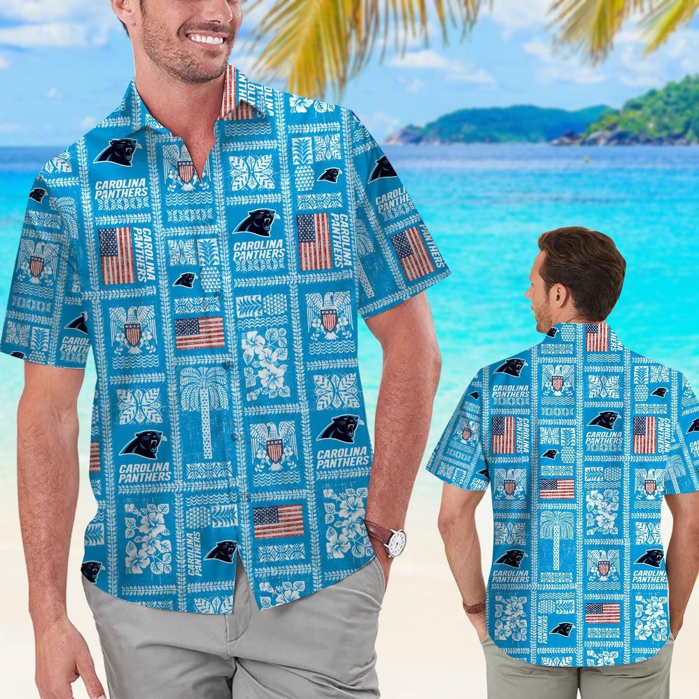 Carolina Panthers Summer Commemorative Short Sleeve Tropical Hawaiian Shirt Unisex T-shirt, Sweatshirt, Hoodie, Long Sleeve Tee - T-Shirt, Sweatshirt, Hoodie
