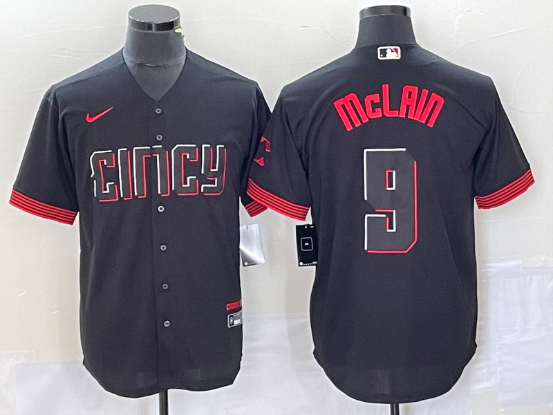 Men's Cincinnati Reds Matt McLain #9 Black 2023 City Connect Replica Player Jersey baseball jersey product view 1